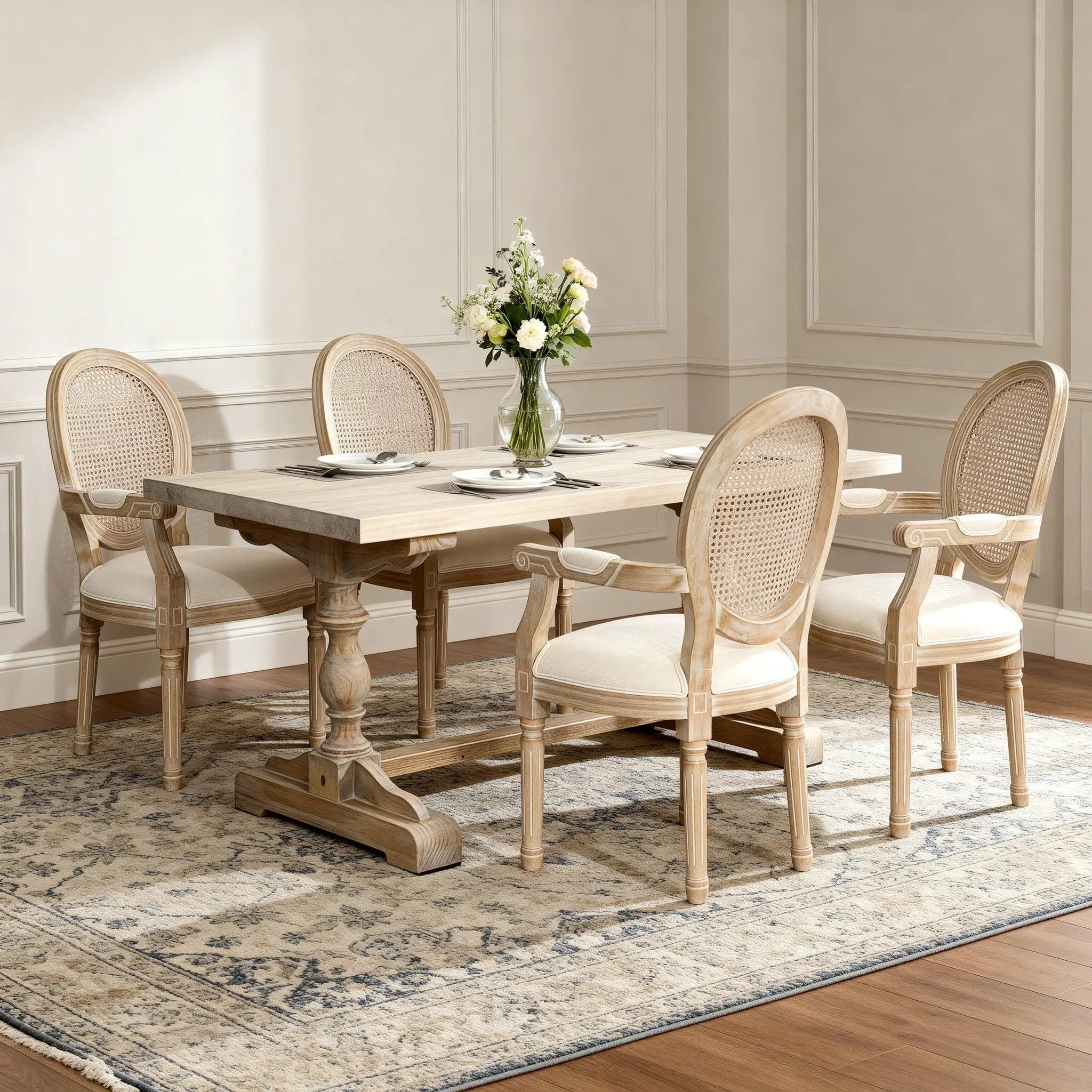 French Vintage Upholstered Fabric Dining Armchair (Set of 2) - Beige by HouseOfZazla