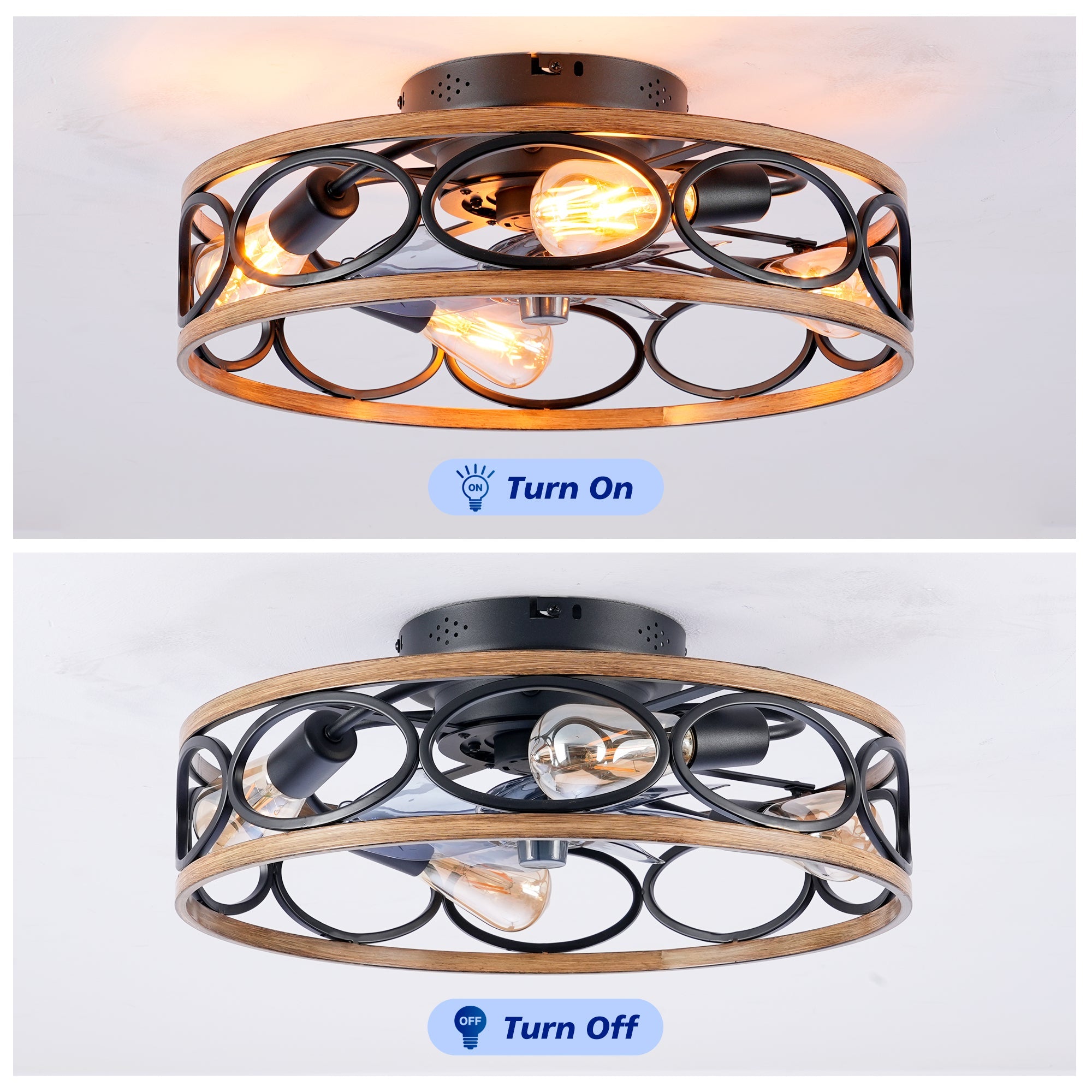 19-Inch 7-Blade Caged Flush Mount Ceiling Fan with Remote Control by HouseOfZazla