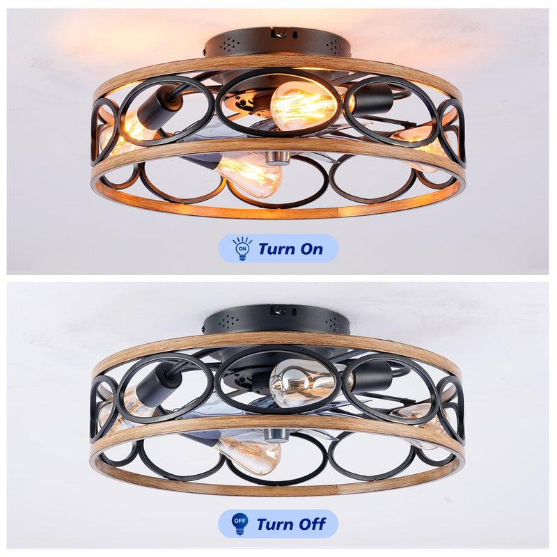 19-Inch 7-Blade Caged Flush Mount Ceiling Fan with Remote Control by HouseOfZazla