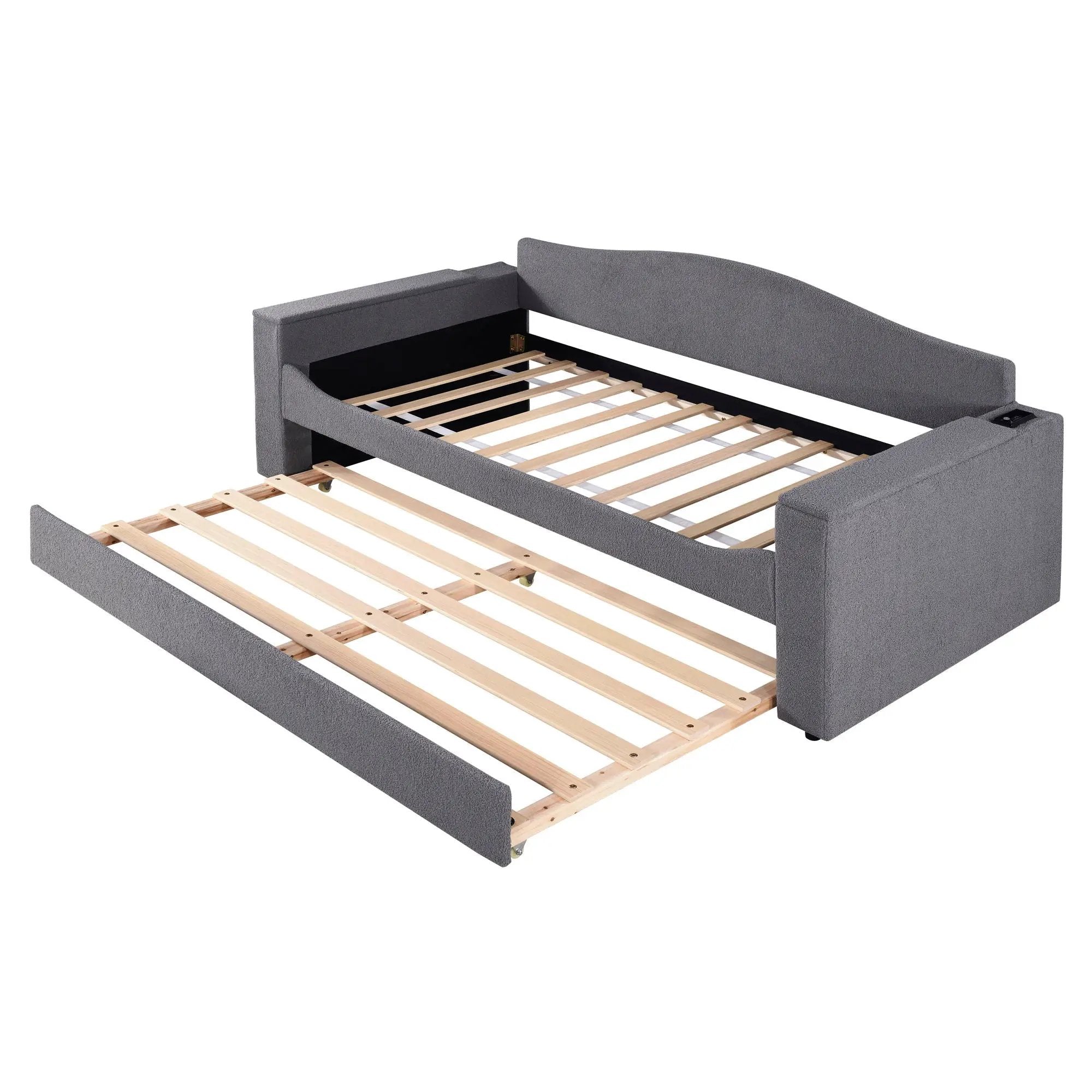 Upholstered Daybed With Storage Armrests, Trundle And Latest Integrated tooth Audio System by HouseOfZazla