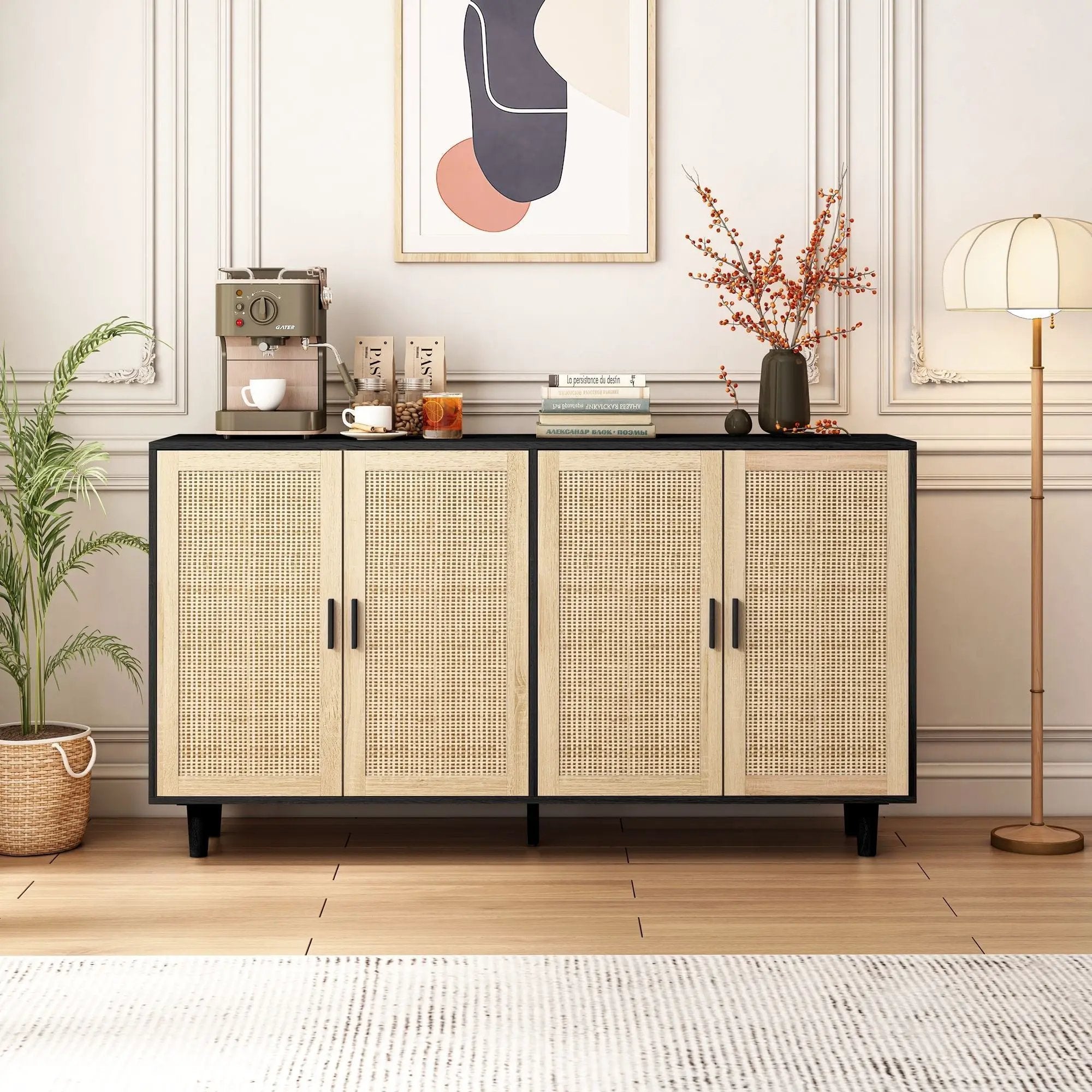 Elegant And Functional 4 Door Rattan Decorative Storage Cabinet by HouseOfZazla