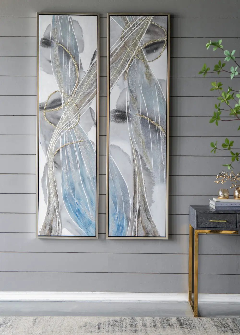 Elongated Modern Abstract Oil Paintings, Wall Art For Living Room Dining Room Bedroom Office Entryway (Set of 2) - Multicolor by Unique Piece Furniture