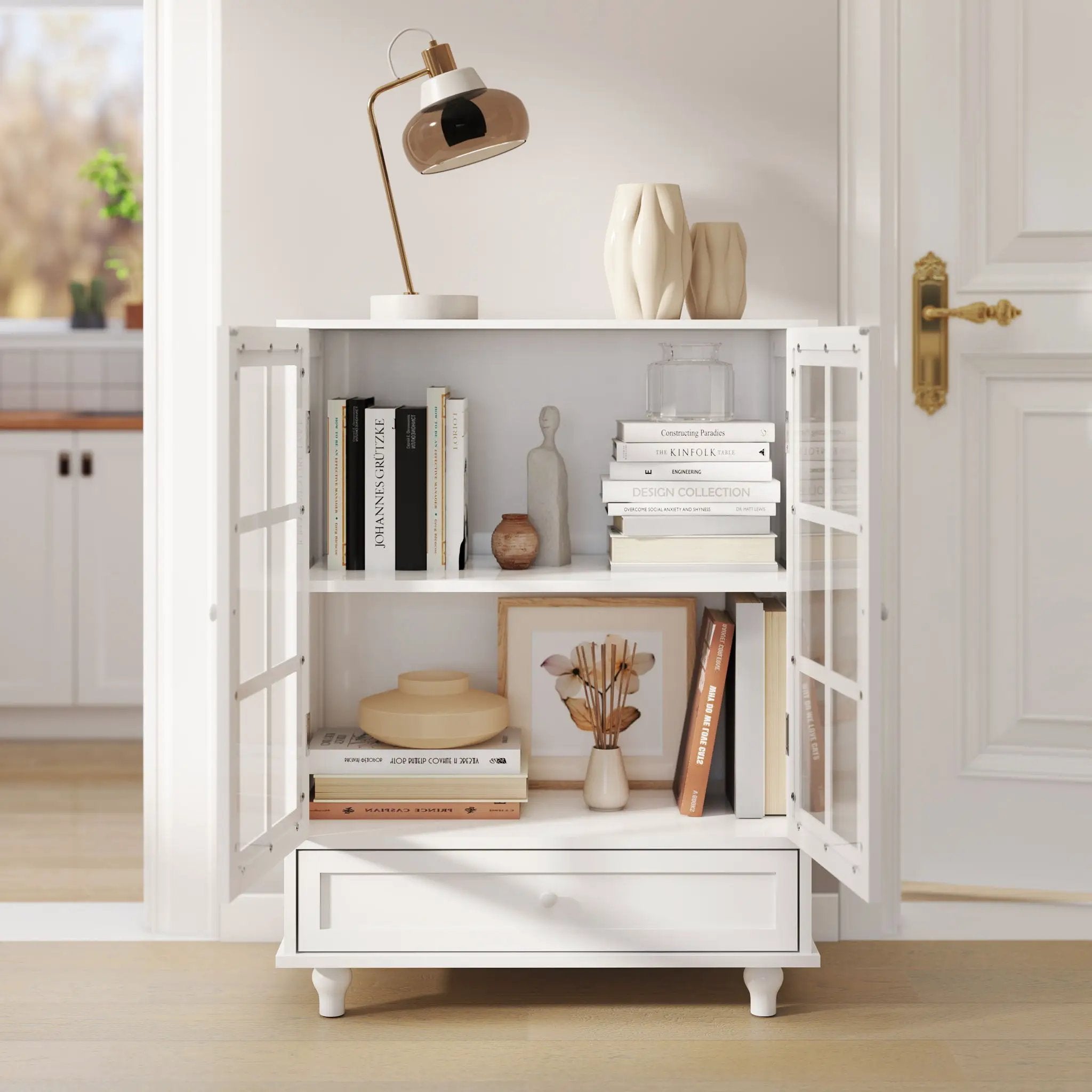 Minimalist Buffet Cabinet With Double Glass Doors And Drawer by HouseOfZazla