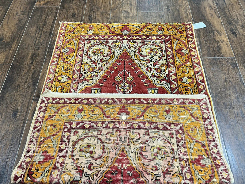 Antique Turkish Prayer Rug 3x5, Hand Knotted Turkish Melas Oushak Wool Carpet, Mehrab Rug, Orange & Red Vintage Rug 3 x 5 Collectible by Jewel Rugs