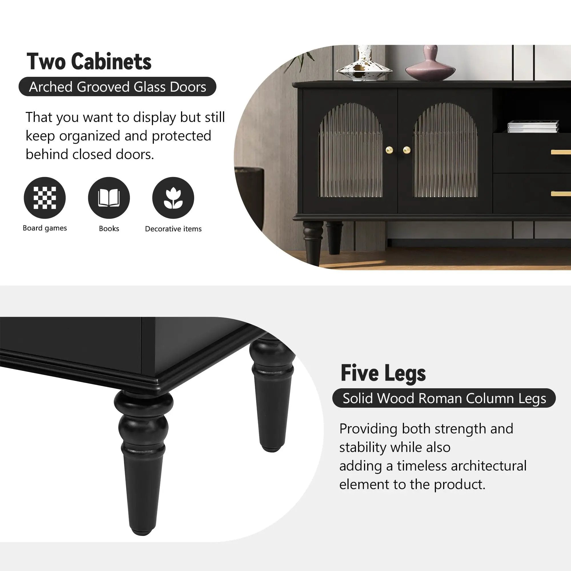 TV Stand For TVs Up To 75", Entertainment Center Media Console For Living Room - Black by Unique Piece Furniture
