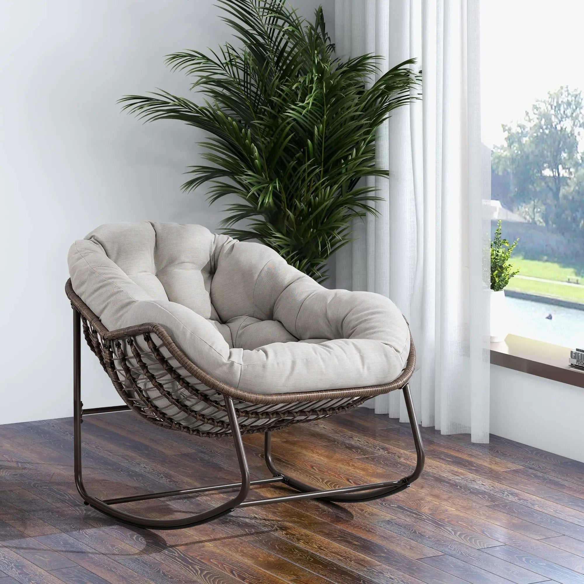 Outdoor Rattan Rocking Chair with Padded Cushion by HouseOfZazla