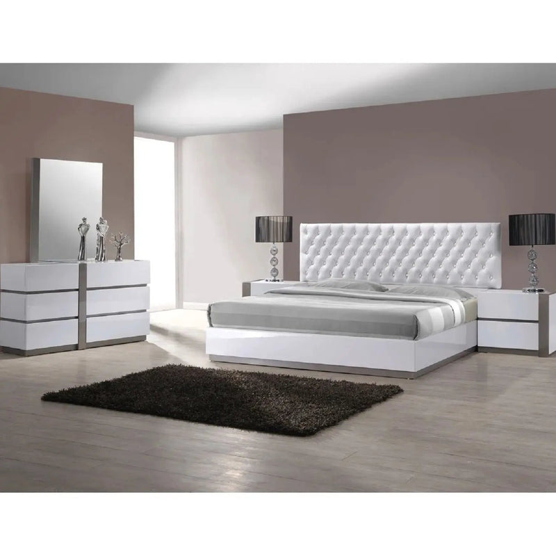 Nightstand Bedside Table With 2 Drawer For Bedroom - White / Silver by Unique Piece Furniture