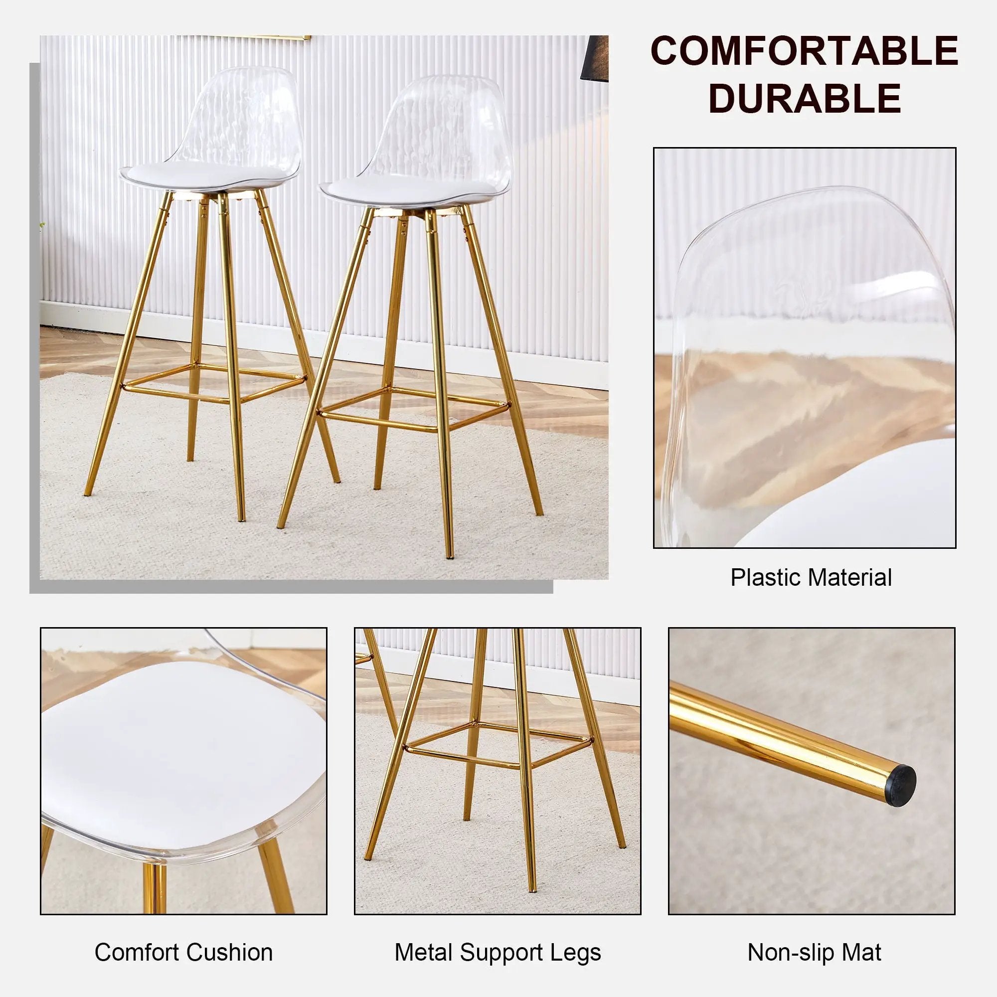 Stylish Upholstered Bar Chairs With Metal Leg by Unique Piece Furniture