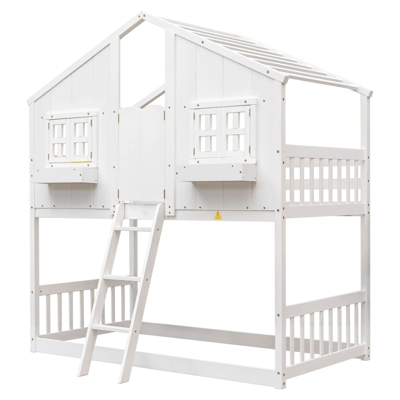 House Bunk Bed With Roof, Window, Window Box, Door, With Safety Guardrails And Ladder by Unique Piece Furniture