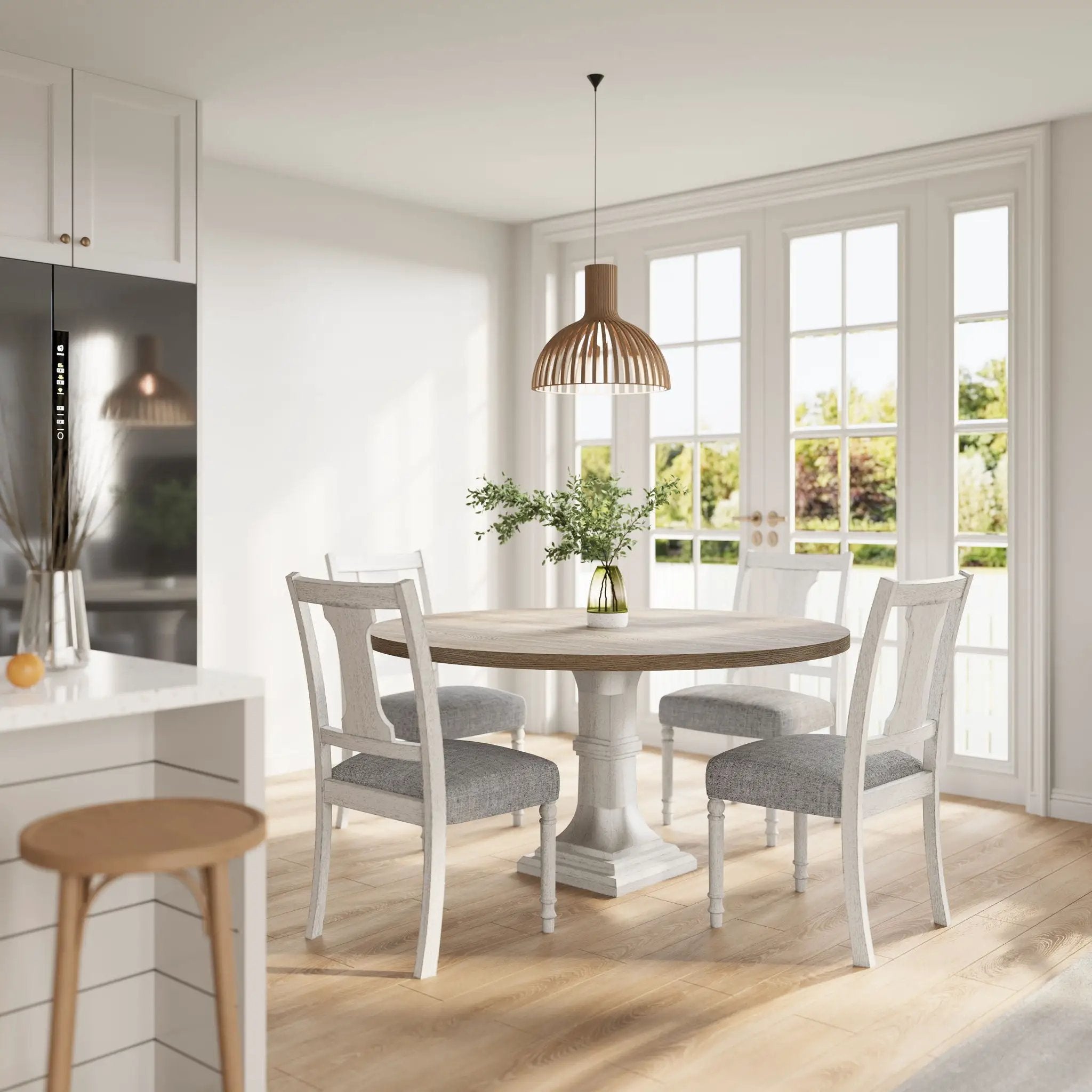 Tannen - Round 5 Piece Dining Table (Set of 5) - White And Gray by Unique Piece Furniture