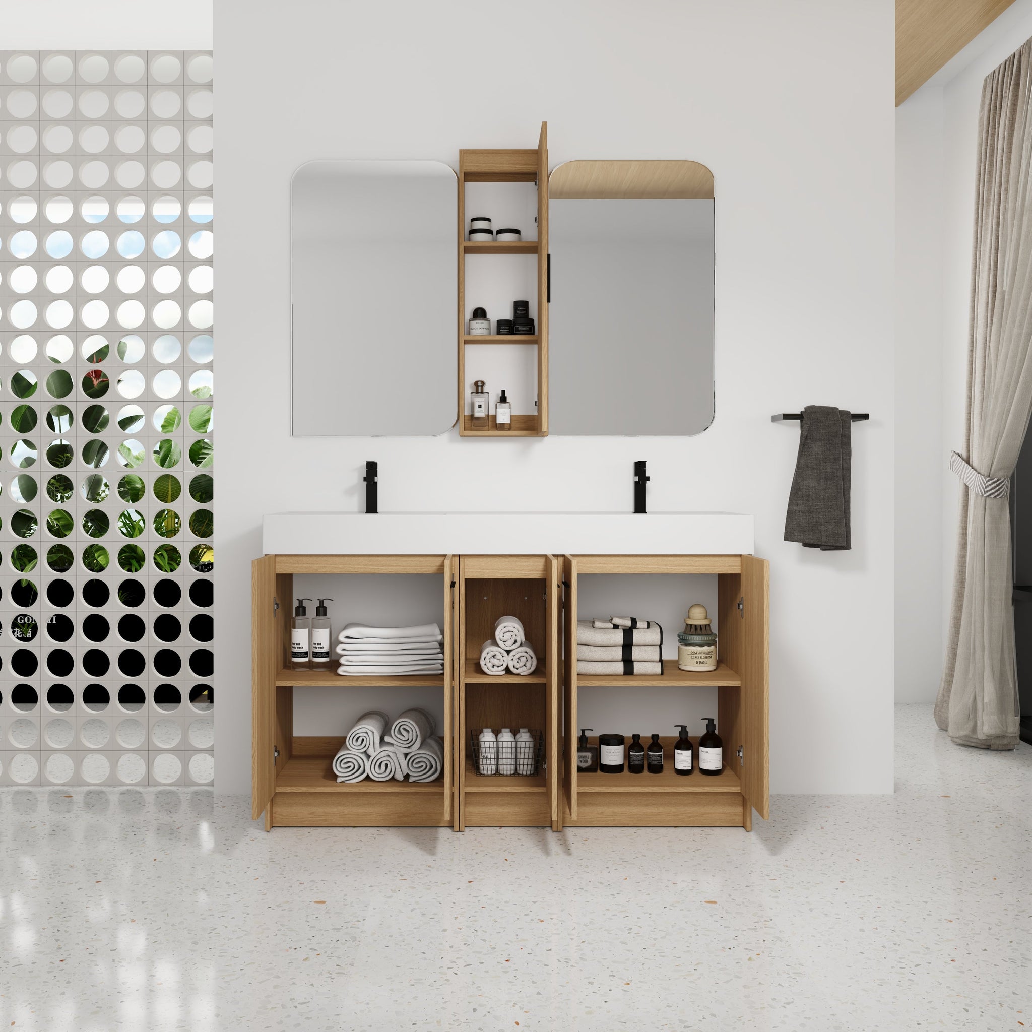 60" Double Sink Bathroom Vanity Set with Tall Cabinet by HouseOfZazla