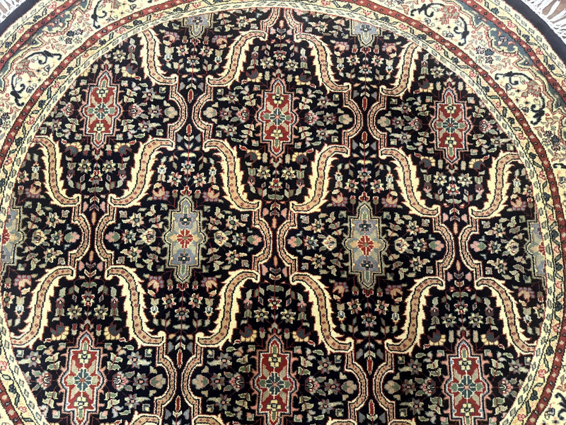 Round Indo Persian Rug 6x6, Indian Bidjar Rug, Navy Blue and Beige by Jewel Rugs