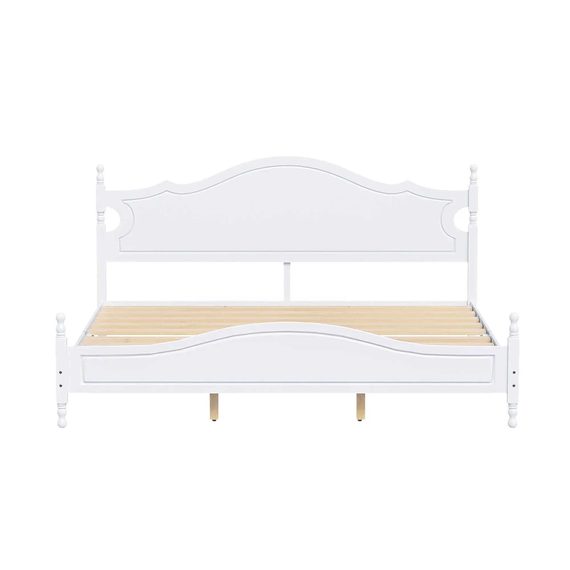 King Bed Frame with Headboard, Retro Style Wooden Platform Bed by HouseOfZazla