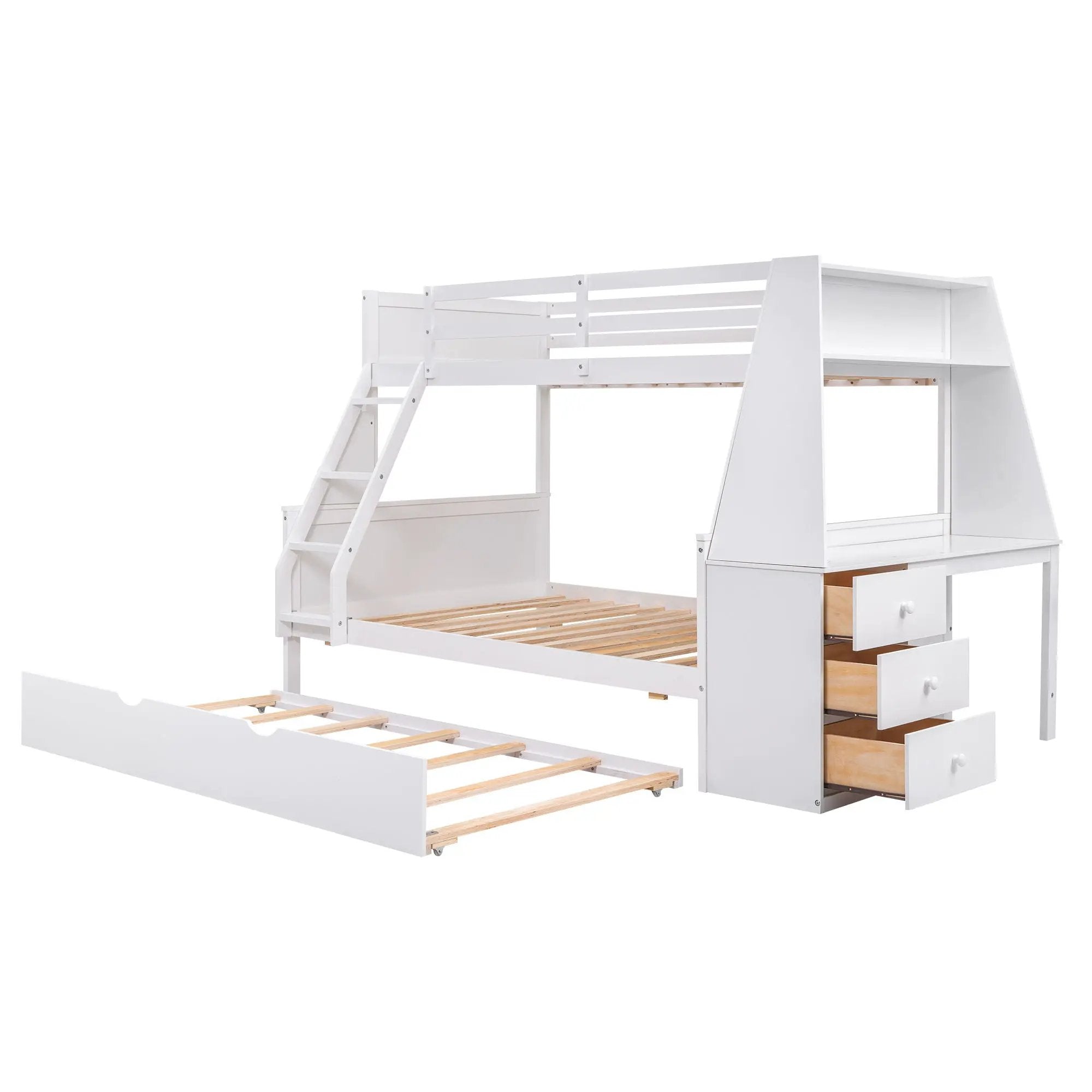 Bunk Bed With Trundle And Built In Desk, 3 Storage Drawers And Shelf by Unique Piece Furniture