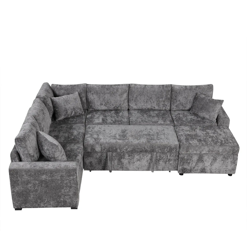 Sectional Sofa Pull-Out Sofa Bed Sleeper With A Storage Ottoman, Three Pillows And Charging Devices For Living Room by HouseOfZazla