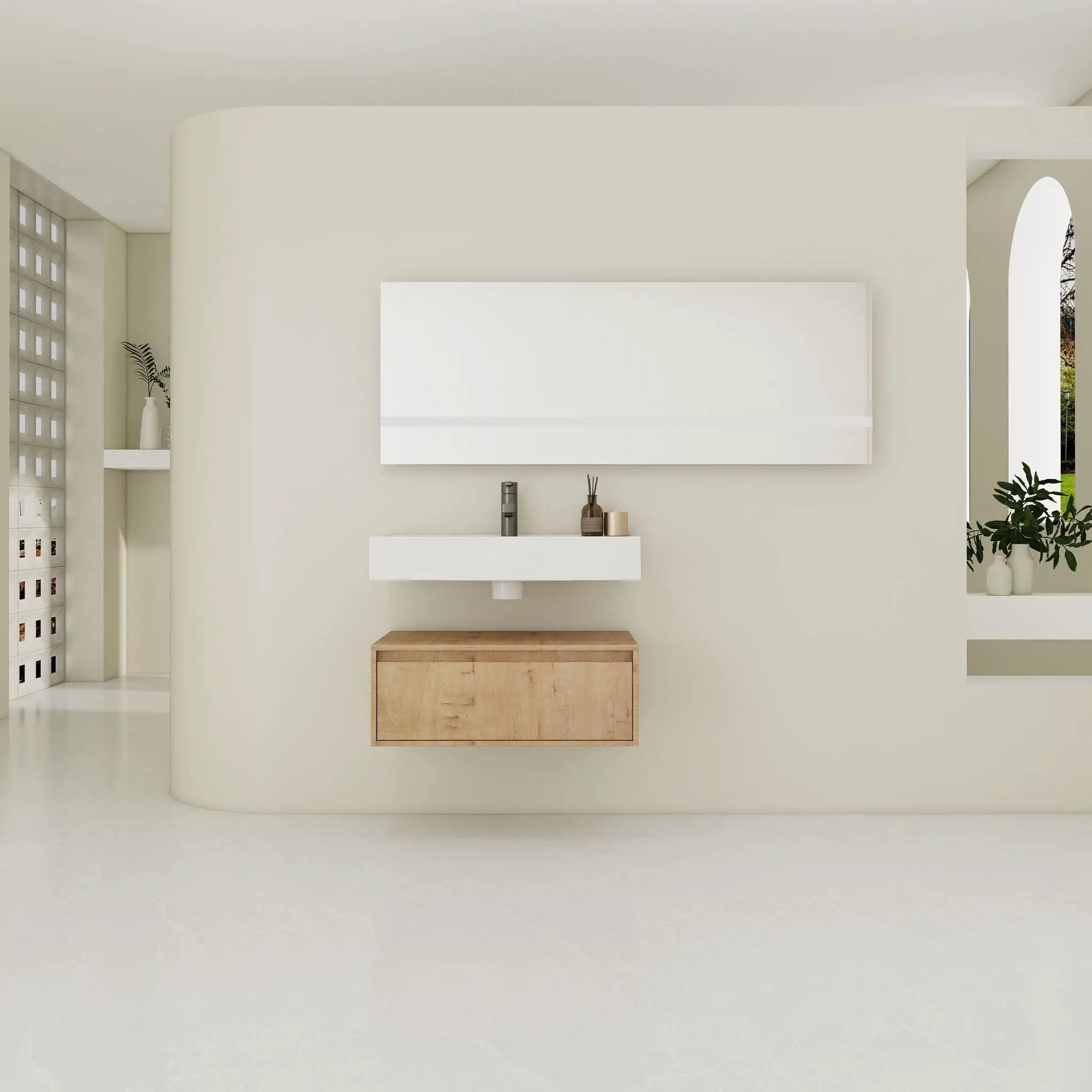 Wall Mounted Bathroom Vanity With Resin Sink And Soft Close Drawer In Imitative - Imitative Oak by HouseOfZazla