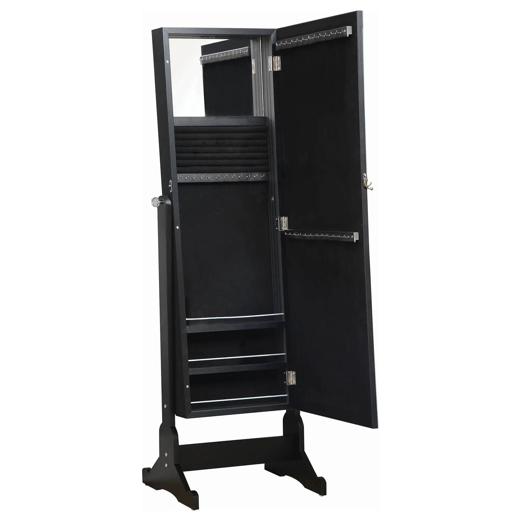 Cortez Cheval Mirror with Jewelry Storage Black by Unique Piece Furniture