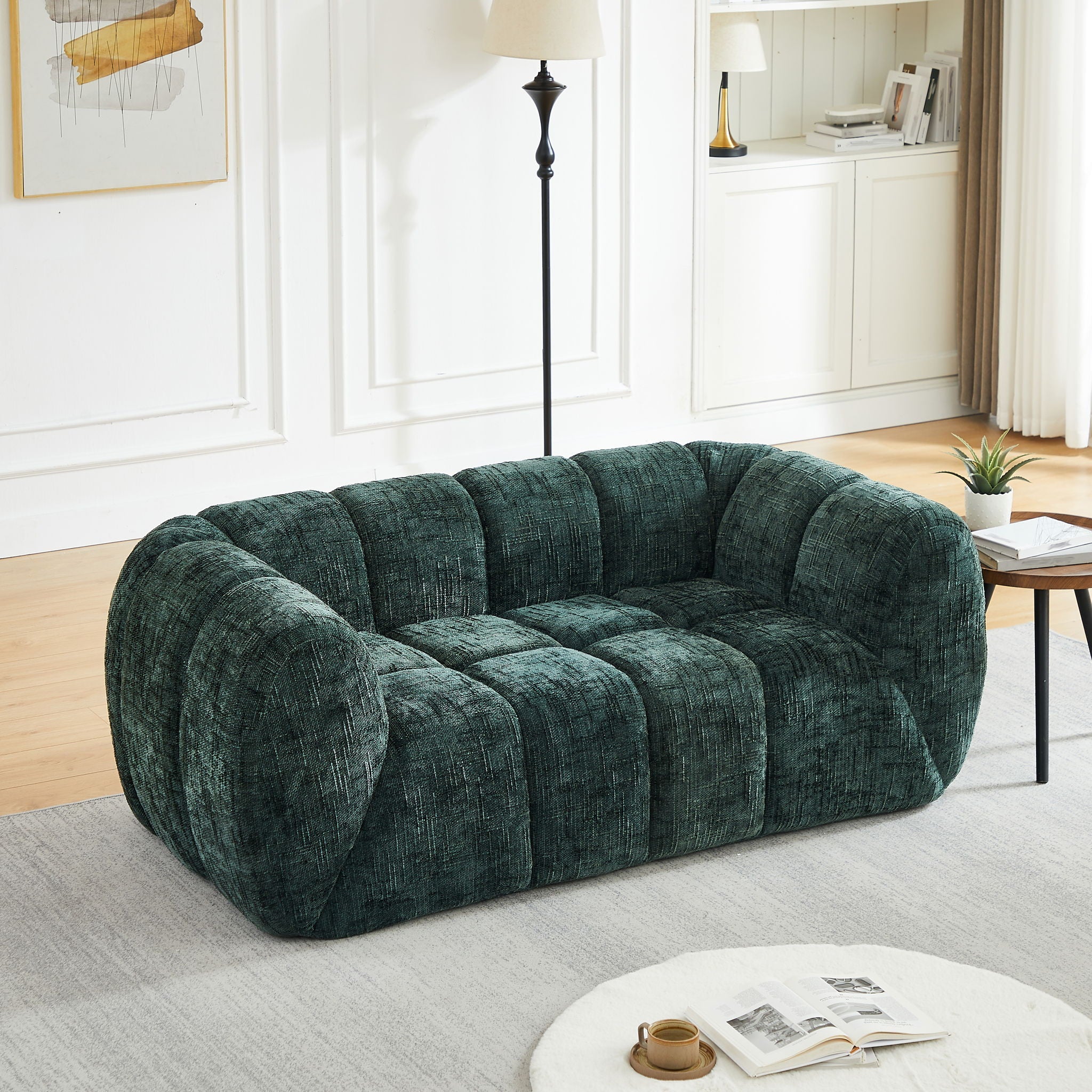 Quilted Cloud Sofa With Rounded Armrests And Piano Key Backrest Design by HouseOfZazla