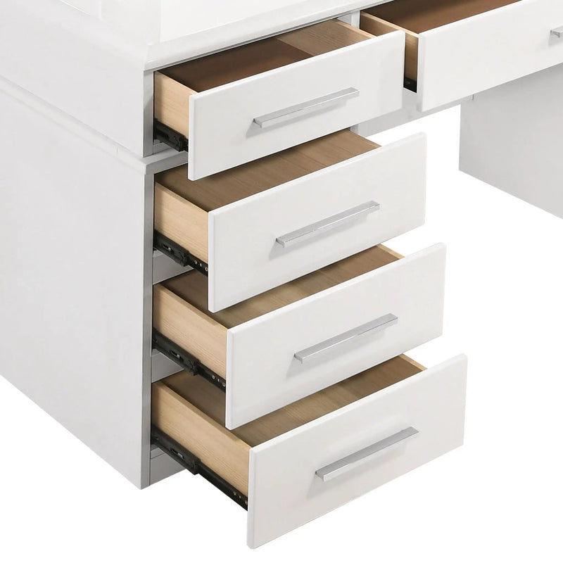 Felicity 9-drawer Vanity Table Lighted Mirror Glossy White by Unique Piece Furniture