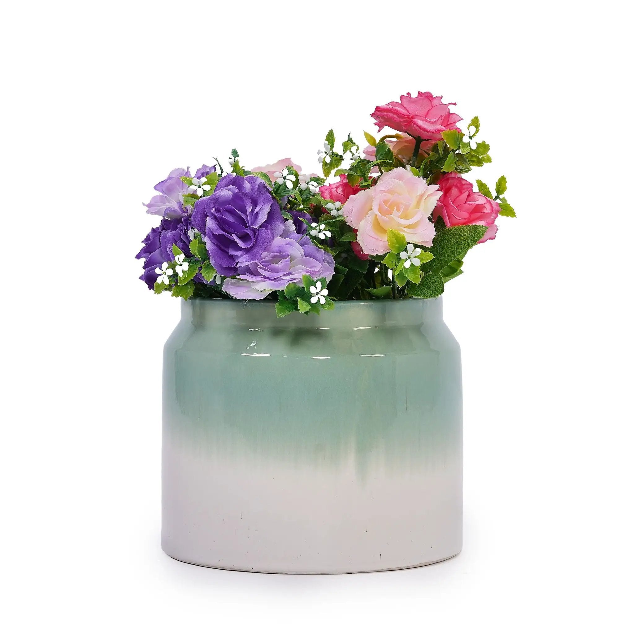 Gradient Flowerpot (Set of 2), Planter For Patio, Garden, Windowsill - White / Green by Unique Piece Furniture