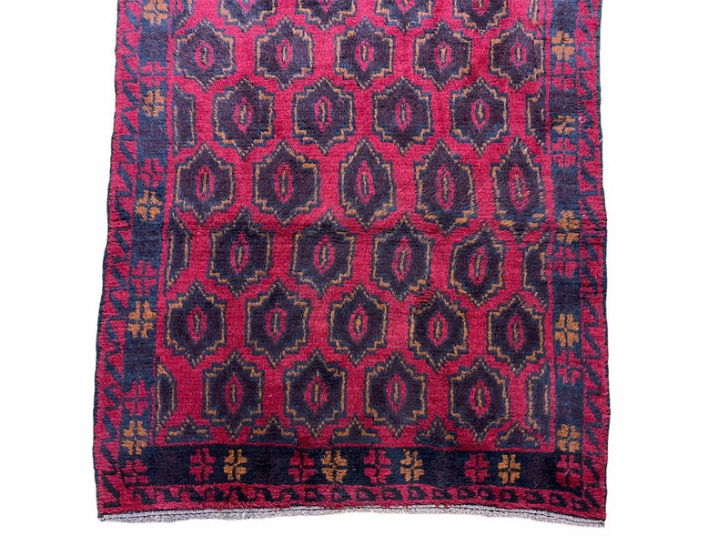 2' 10" X 4'7" Vintage Handmade Tribal Wool Rug Balouchi Rug Afghan Rug Red Blue by Jewel Rugs