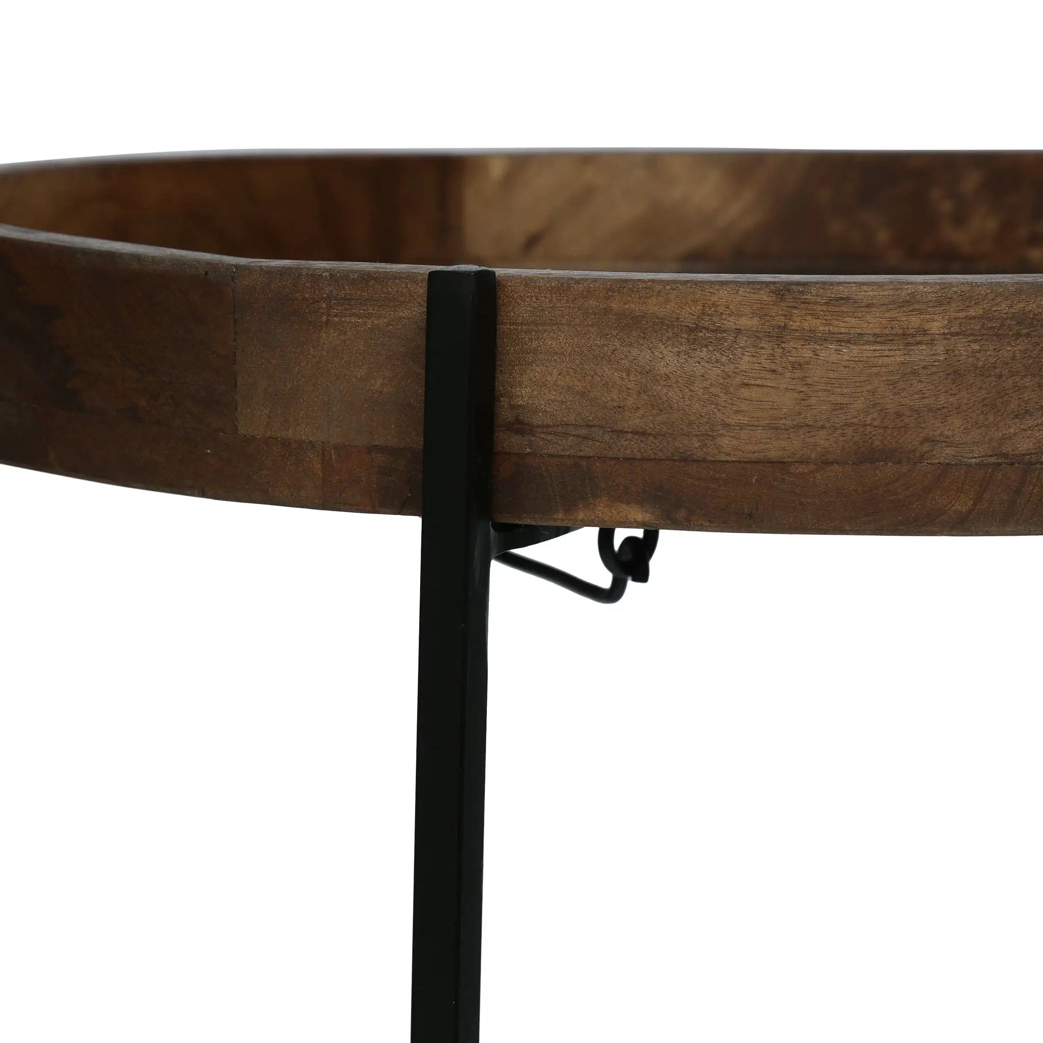 Modern Industrial Round End Table with Tray Top and Foldable Iron Legs - Natural by HouseOfZazla