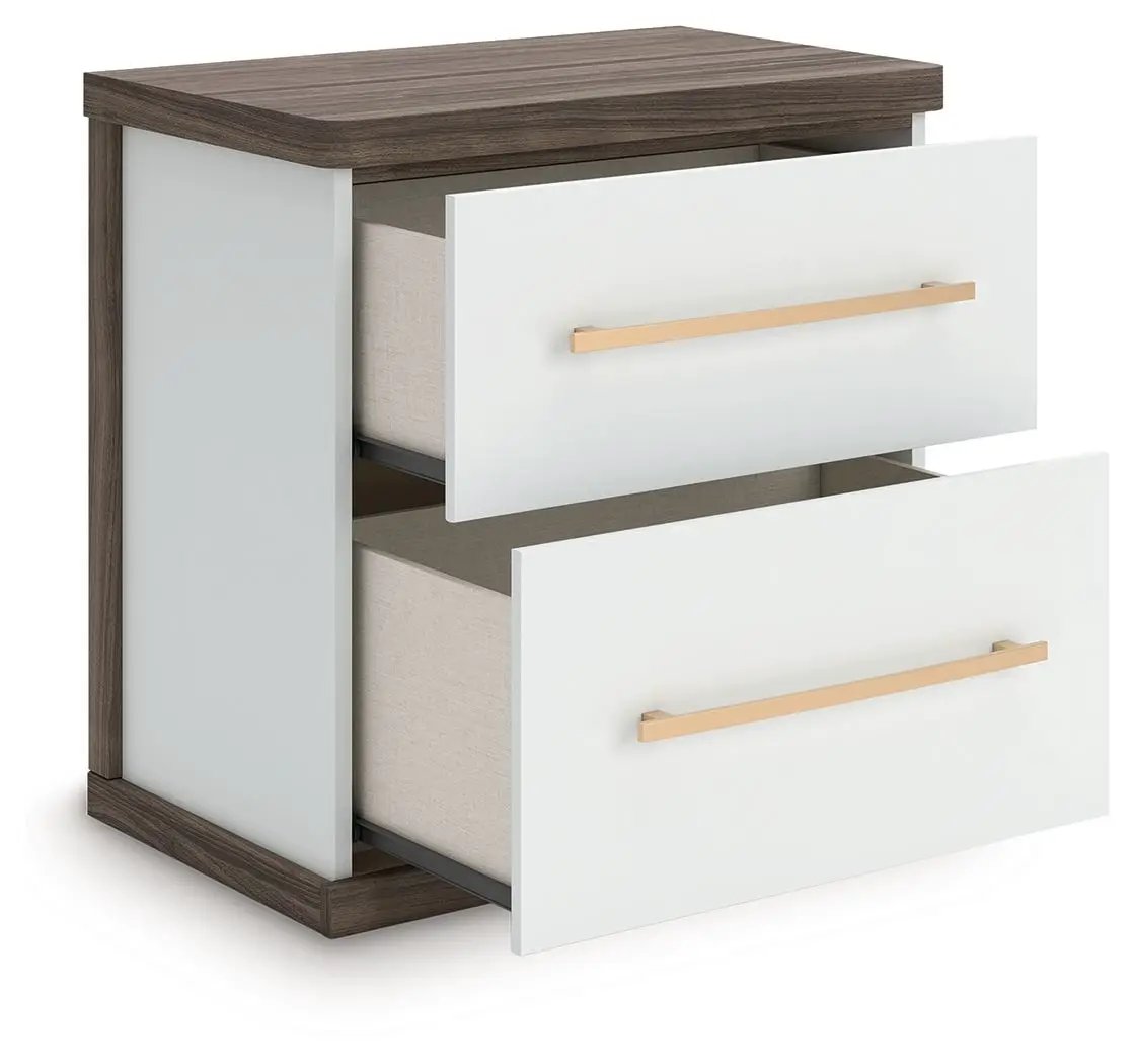Kendanport - Two Drawer Night Stand - Brown / White by Unique Piece Furniture