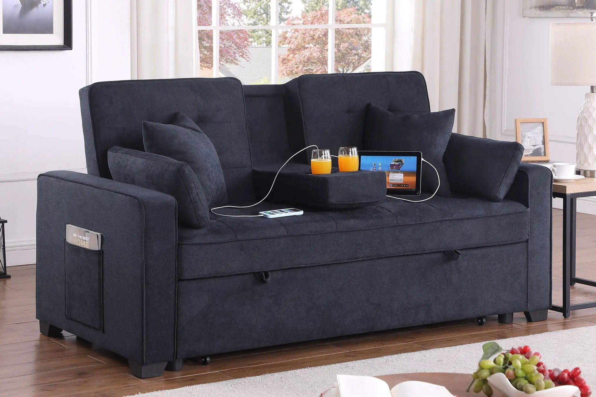 Cody II - 69.5"W Woven Fabric Convertible Sleeper Loveseat with Cup Holder by Unique Piece Furniture