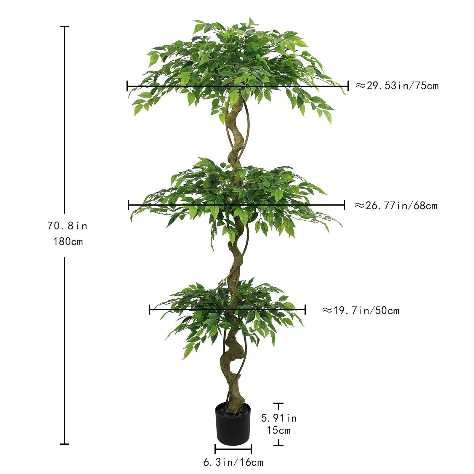 Artificial Ficus Tree With Pot For Home Decor Indoor Plant - Green by Unique Piece Furniture