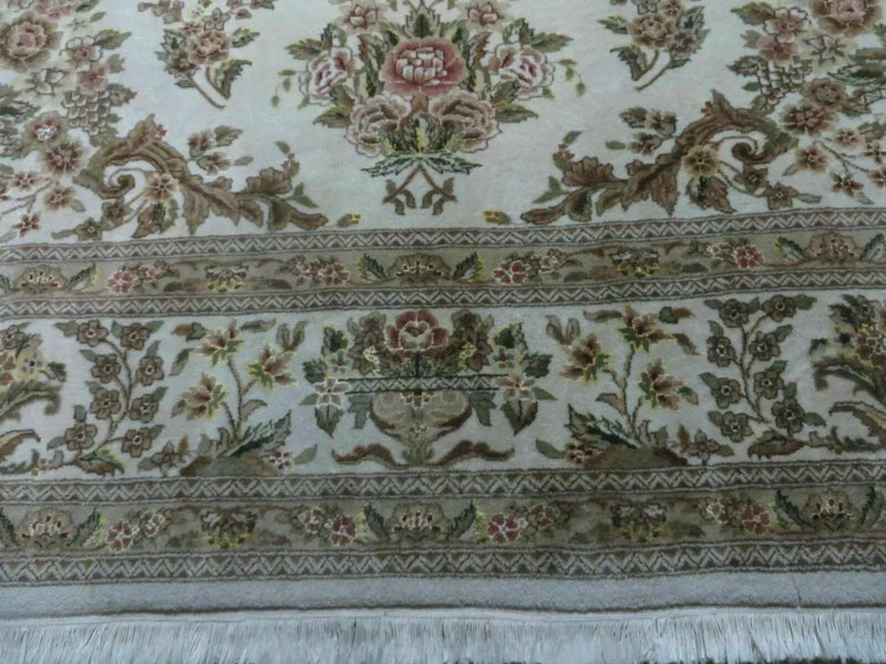 8' X 10' Handmade Chinese Floral Oriental Wool Silk Accent Rug Ivory Organic by Jewel Rugs