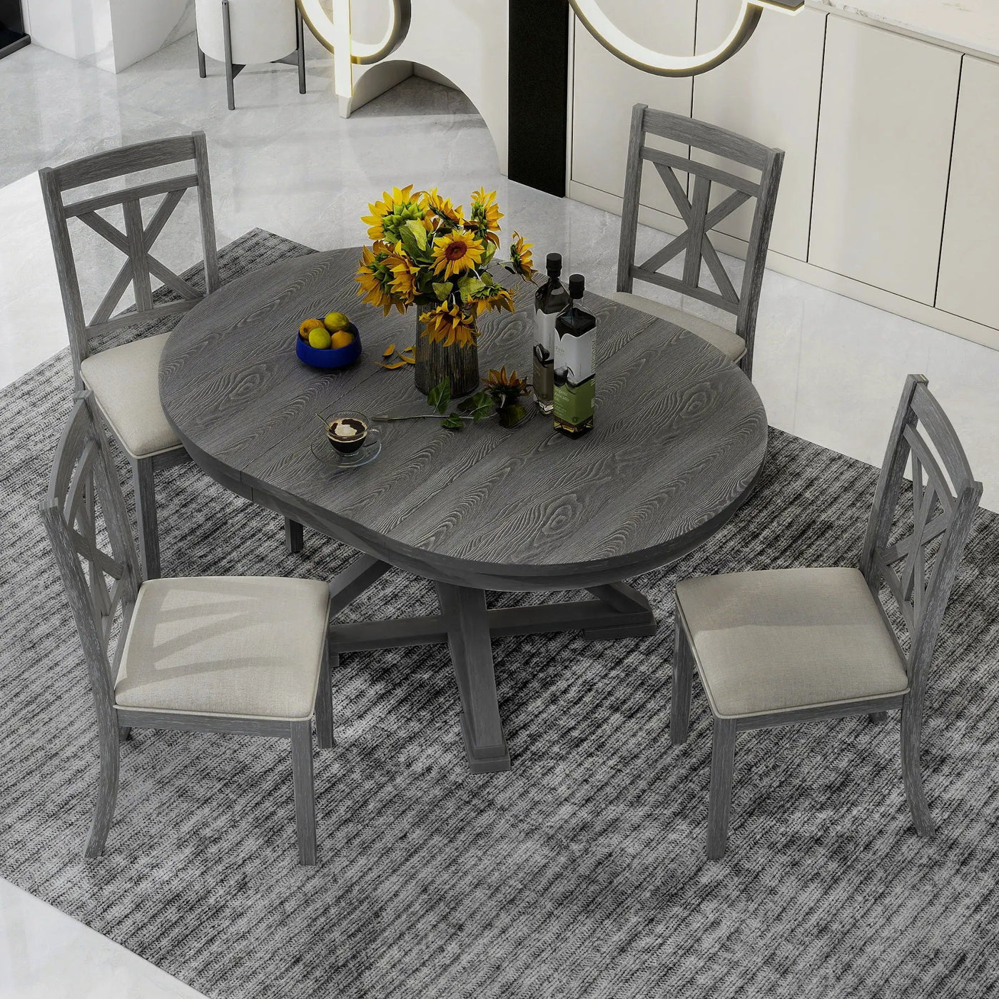 Dining Set With Extendable Round Table And 4 Upholstered Chairs by HouseOfZazla