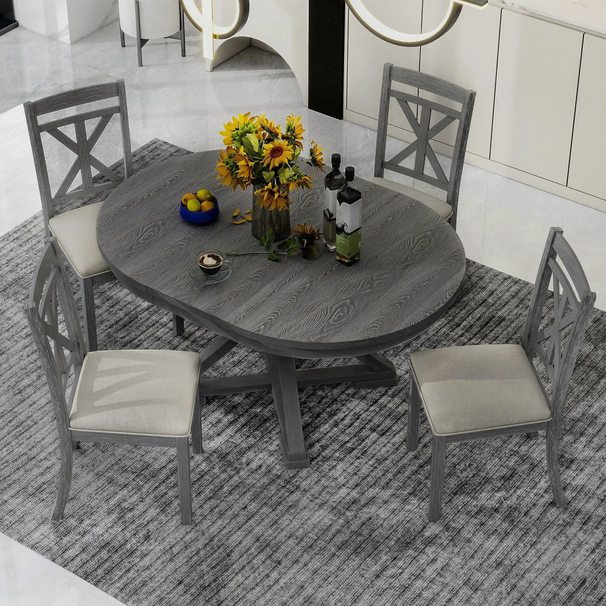 Dining Set With Extendable Round Table And 4 Upholstered Chairs by HouseOfZazla