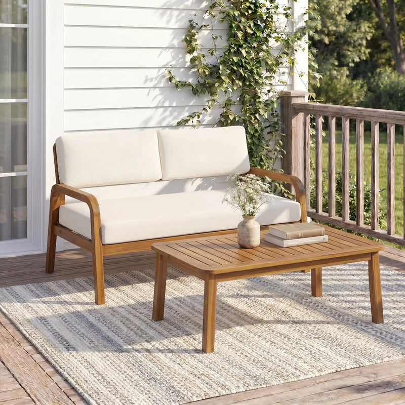 2-Pieces Outdoor Sofa Set with Cushions Teak Acacia Wood by HouseOfZazla