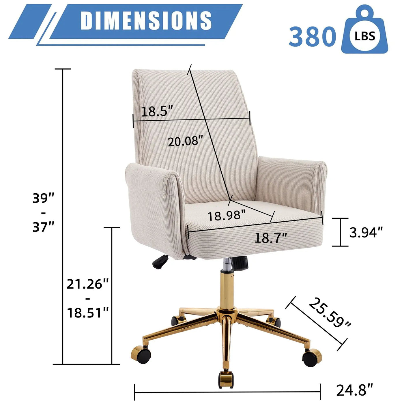 Ergonomic Mid-Back Office Chair With Gold Base by Unique Piece Furniture