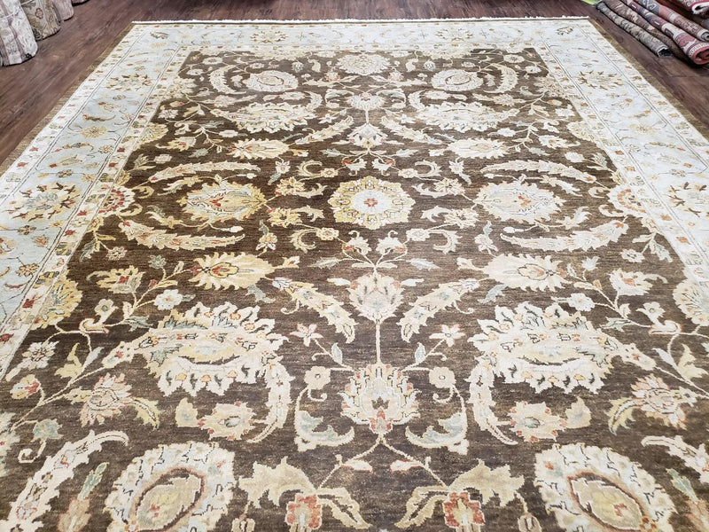9x12 Vintage Handmade Wool Rug Carpet Indo Mahal Oushak Nice Brown Blue by Jewel Rugs