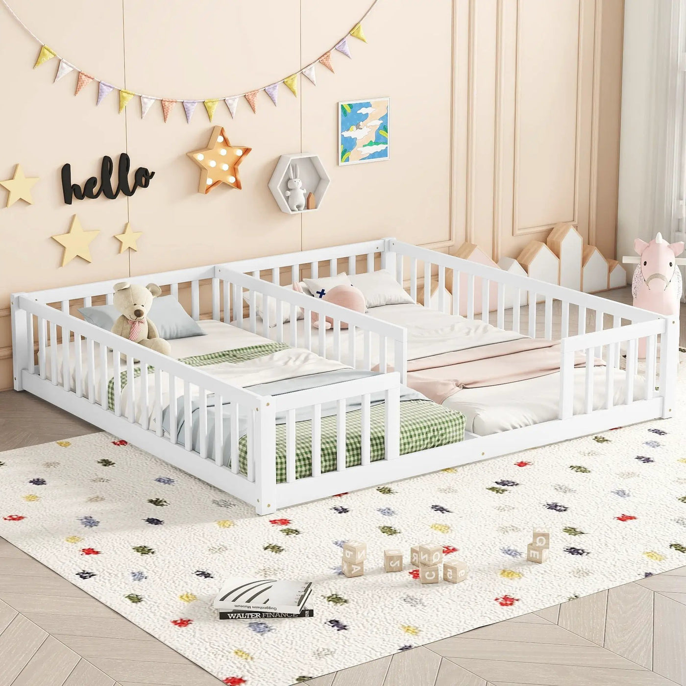 Double Floor Bed With Fence, Guardrails, Without Door by Unique Piece Furniture