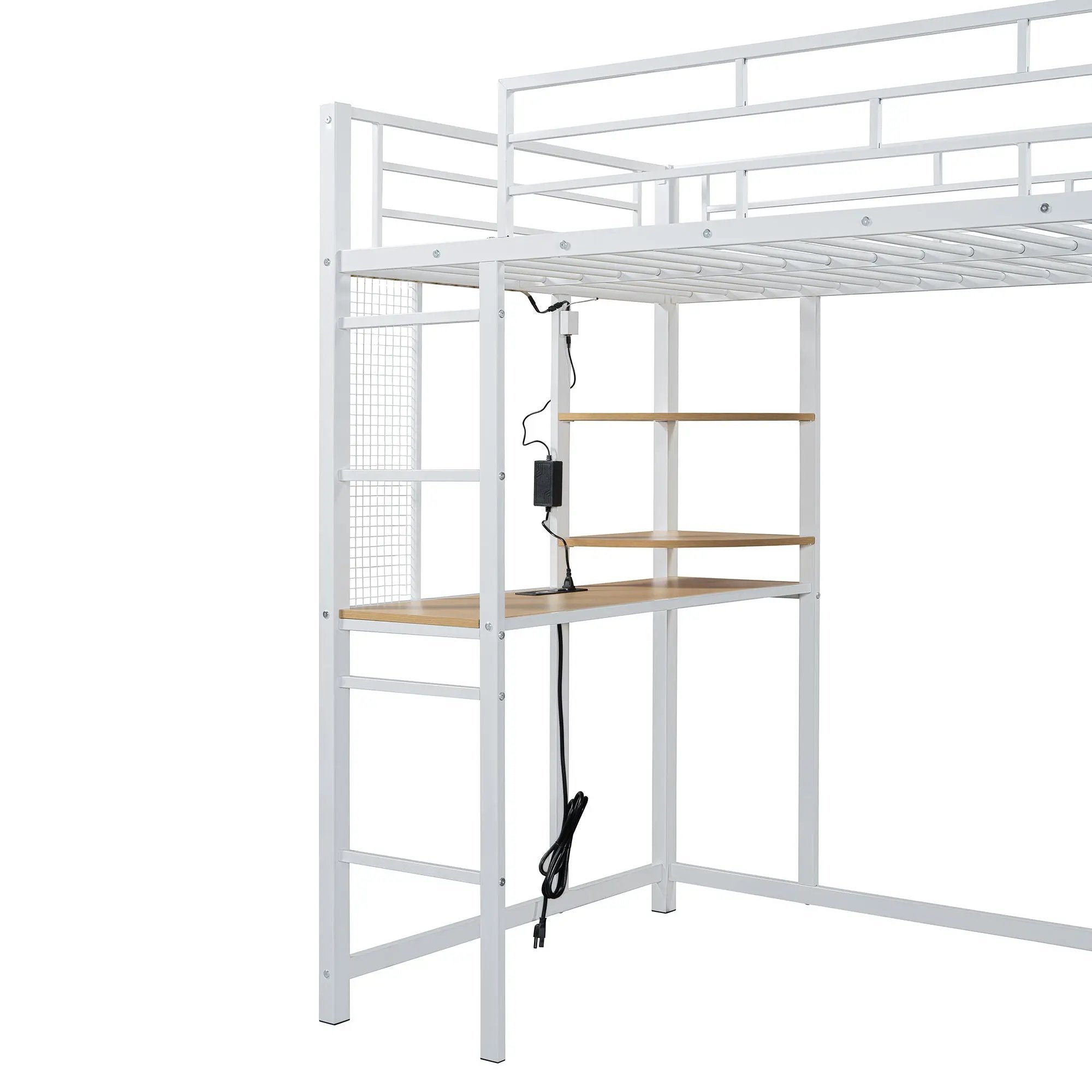 Loft Bed With Desk, Shelves, Power Outlet, LED Light And Wardrobe by HouseOfZazla