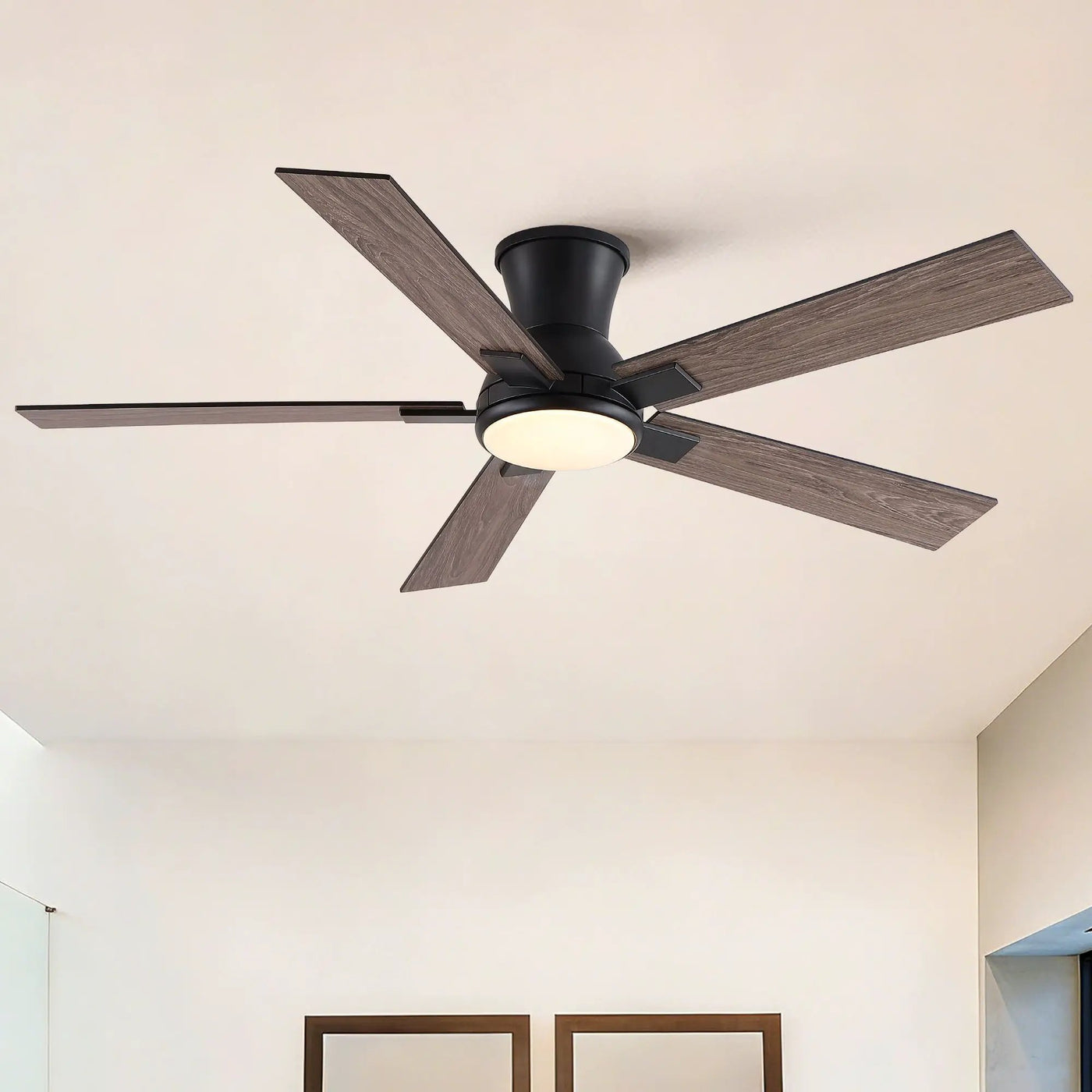 Low Profile Flush Mount Intergrated LED Ceiling Fan With Light And Reversible Quiet Motor by Unique Piece Furniture