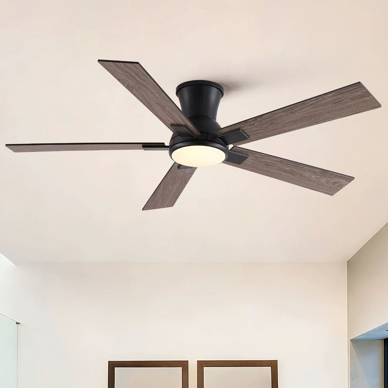 Low Profile Flush Mount Intergrated LED Ceiling Fan With Light And Reversible Quiet Motor by HouseOfZazla