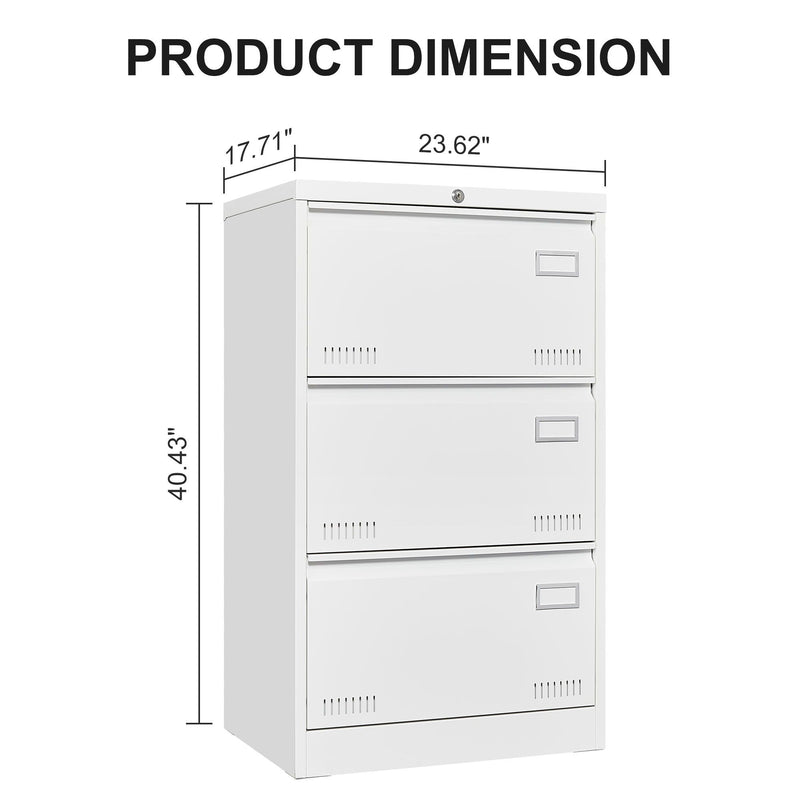 Filing Cabinet Lateral File Cabinet 3 Drawer, Locking Metal File Cabinets Three Drawer, Office Filing Cabinet With Lock Drawers For Home Office by Unique Piece Furniture