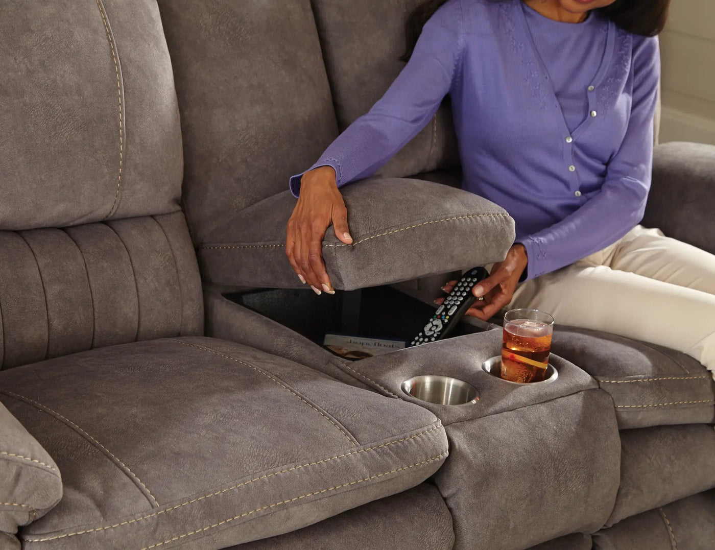 Reyes - Lay Flat Reclining Console Loveseat With Storage & Cupholders by Unique Piece Furniture