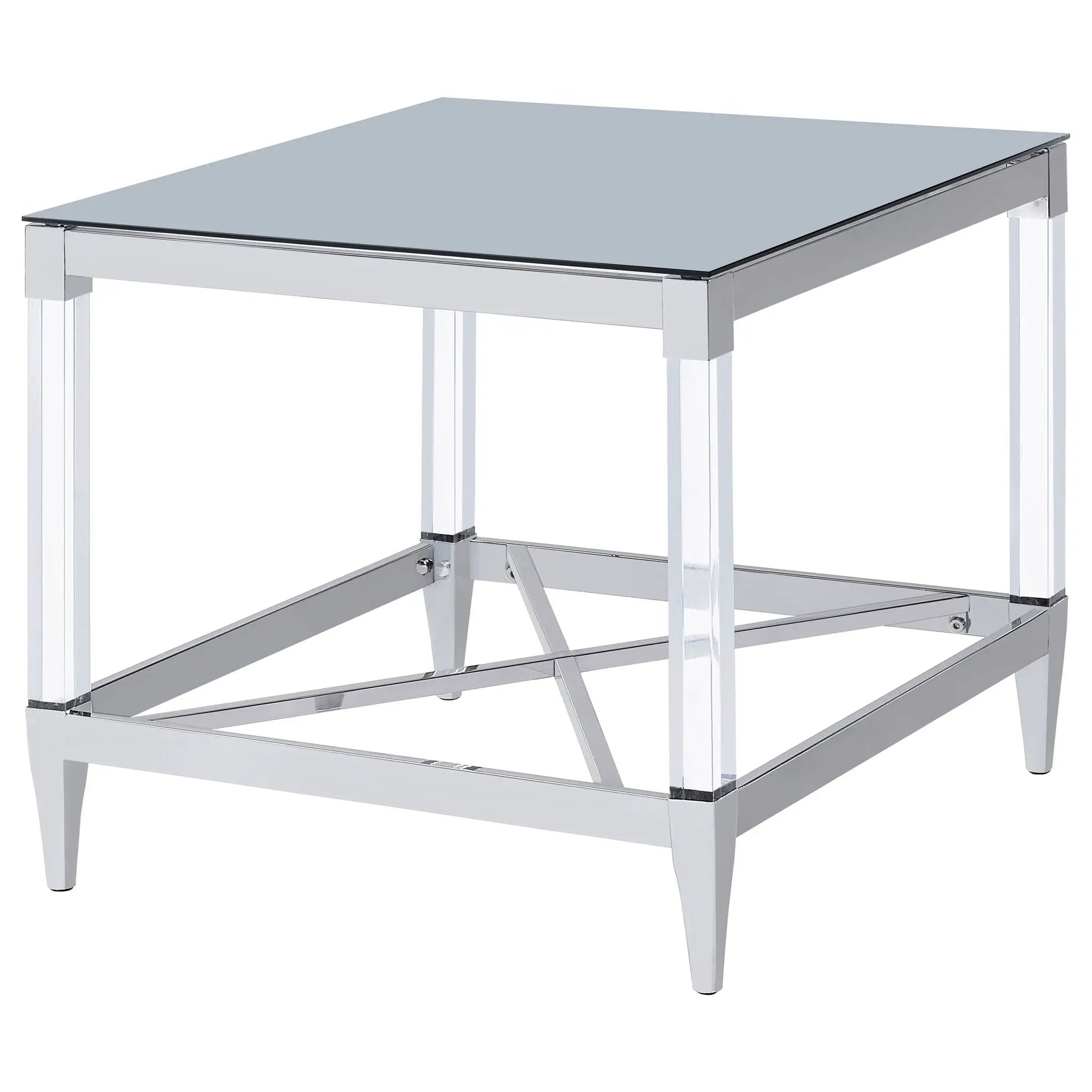 Lindley Square Tempered Mirror Acrylic Side End Table Chrome by Unique Piece Furniture