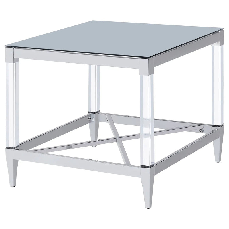 Lindley Square Tempered Mirror Acrylic Side End Table Chrome by Unique Piece Furniture