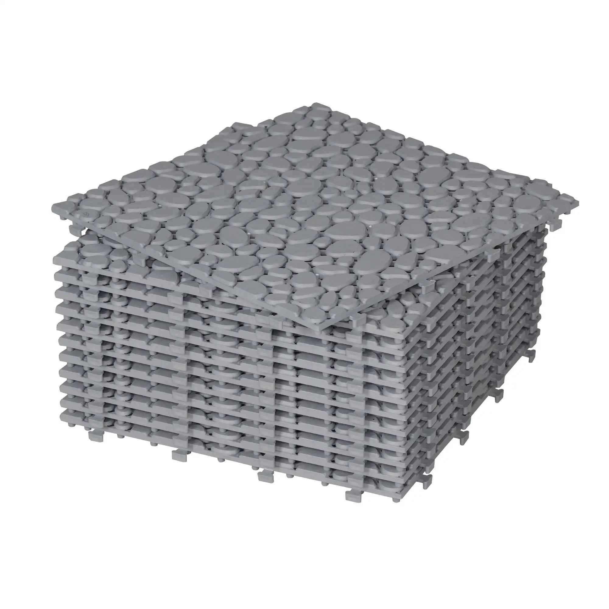 Interlocking Deck Tiles Plastic Waterproof Outdoor All Weather Anti-Slip Bathroom Shower Balcony Porch Strong Weight Capacity Upto 440 Lbs, Pebble Stone Pattern by HouseOfZazla