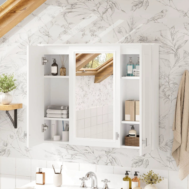 Wall Mounted Mirror Cabinet With 5 Adjustable Shelves, Rectangular Storage For Bathroom - White by Unique Piece Furniture