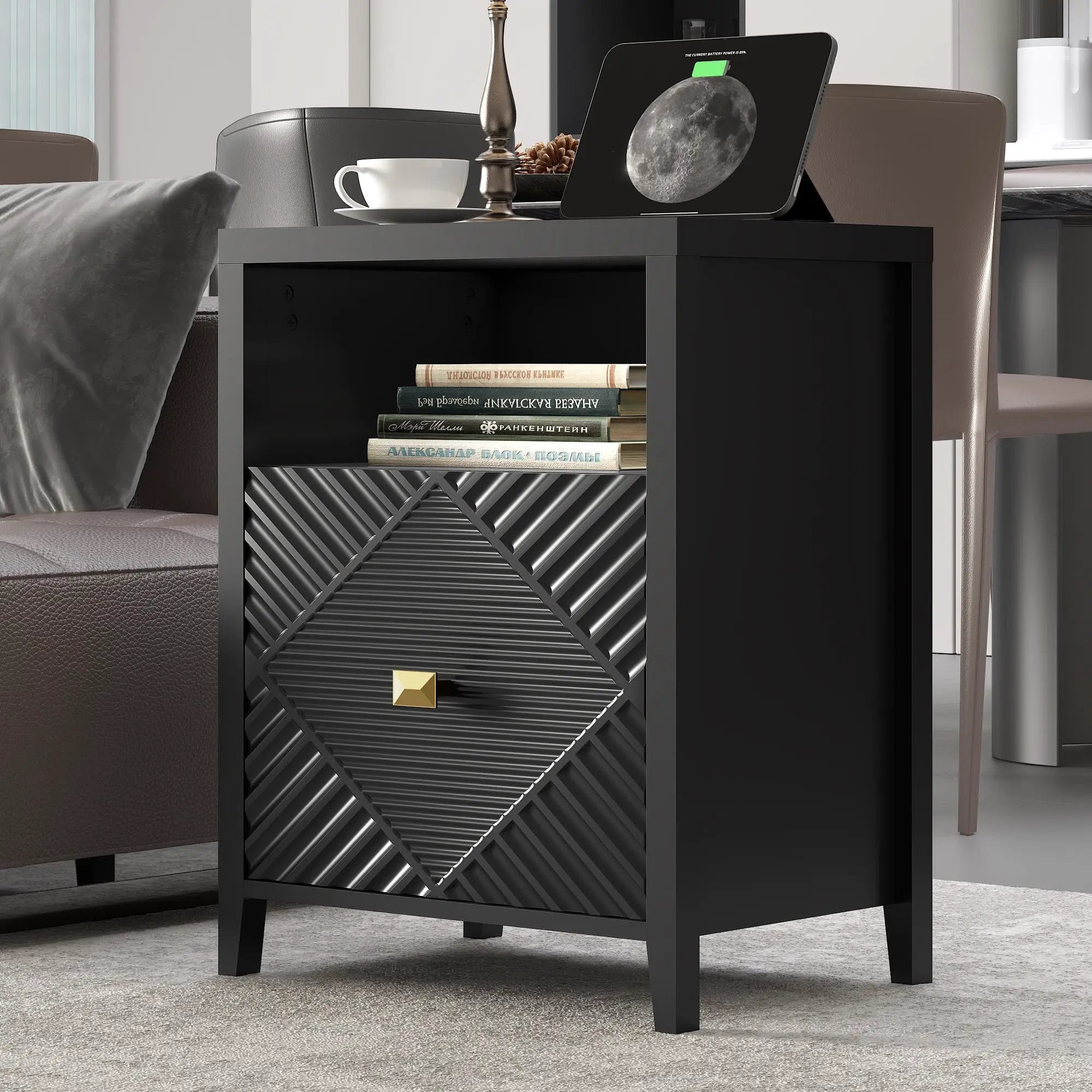 Modern Nightstand with Charger Station and USB Port by HouseOfZazla