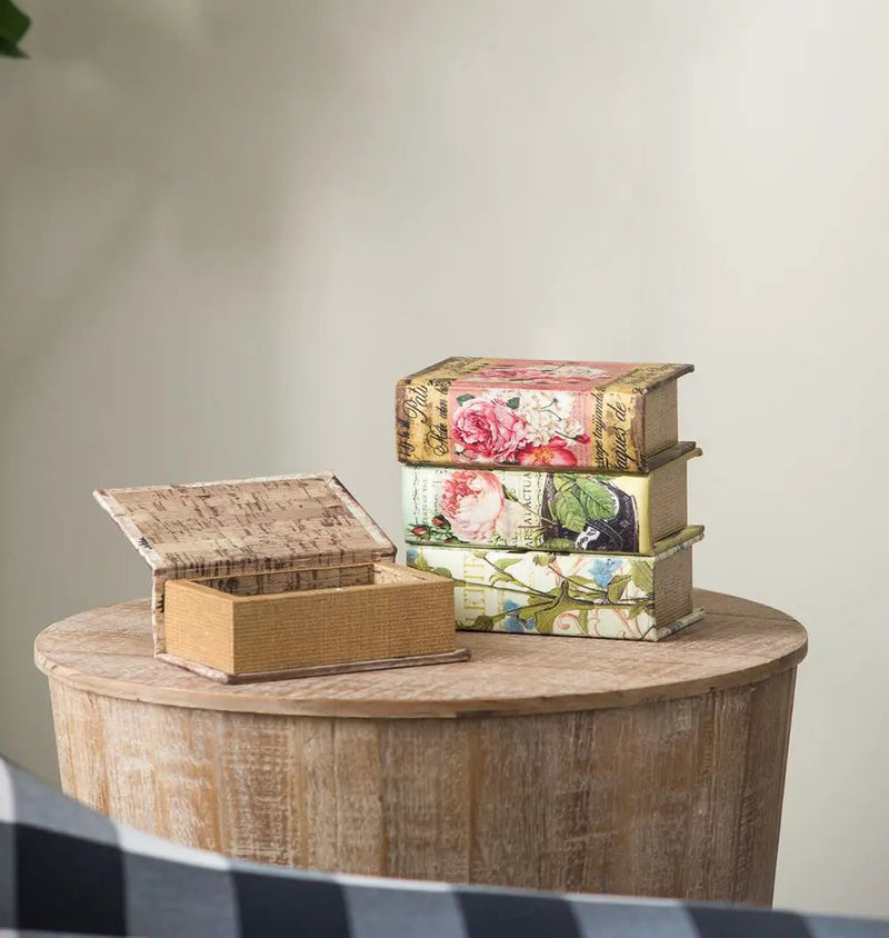 Book Boxes With Birds, Flowers, And Handwriting Design (Set of 4) - Multi by HouseOfZazla