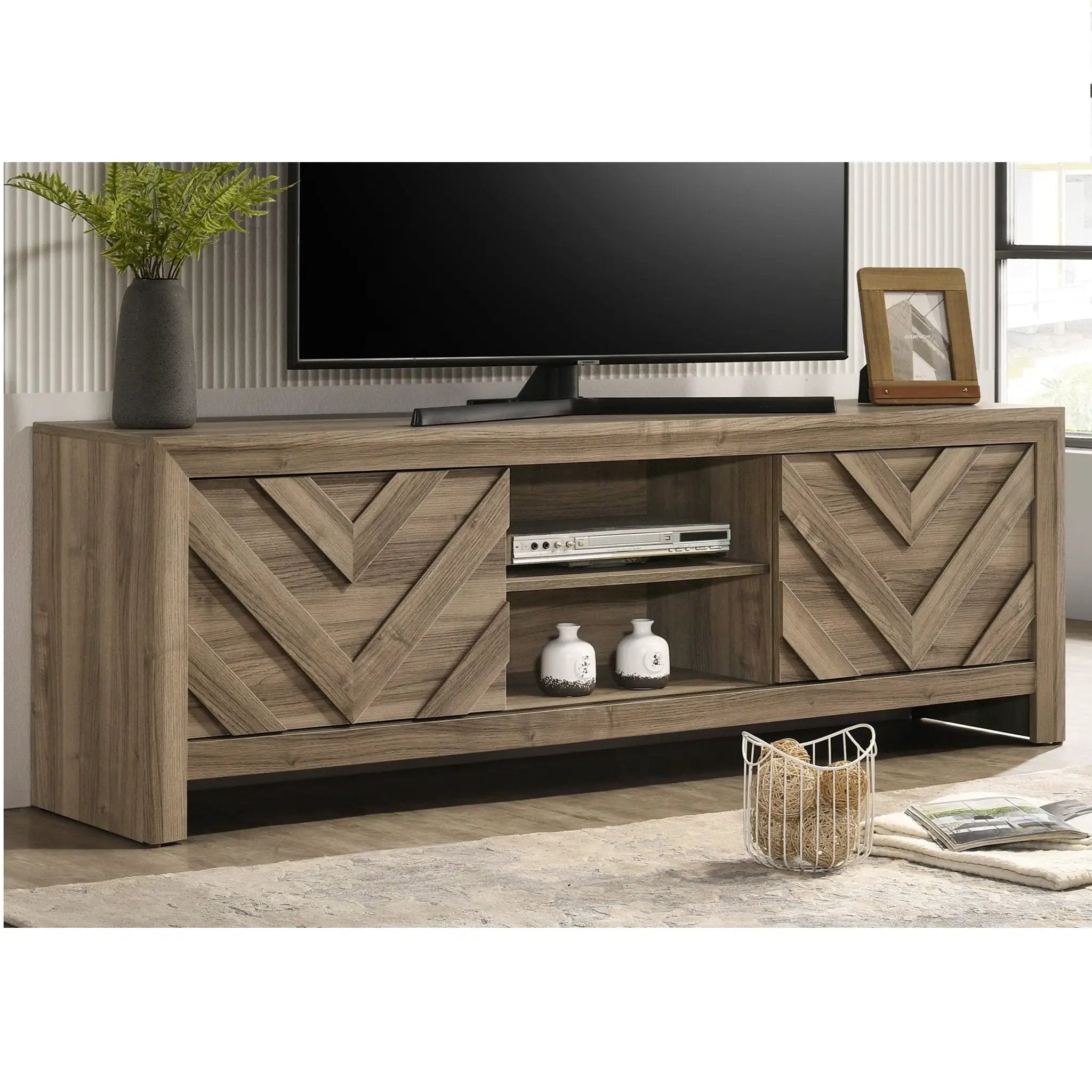 Chevron Patterned Living Room TV Stand - Light Brown by Unique Piece Furniture