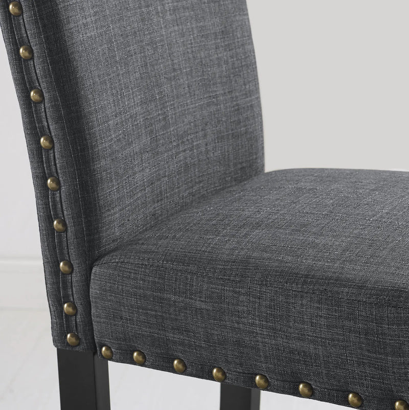 Biony Espresso Wood Dining Set with Gray Fabric Nailhead Chairs by HouseOfZazla