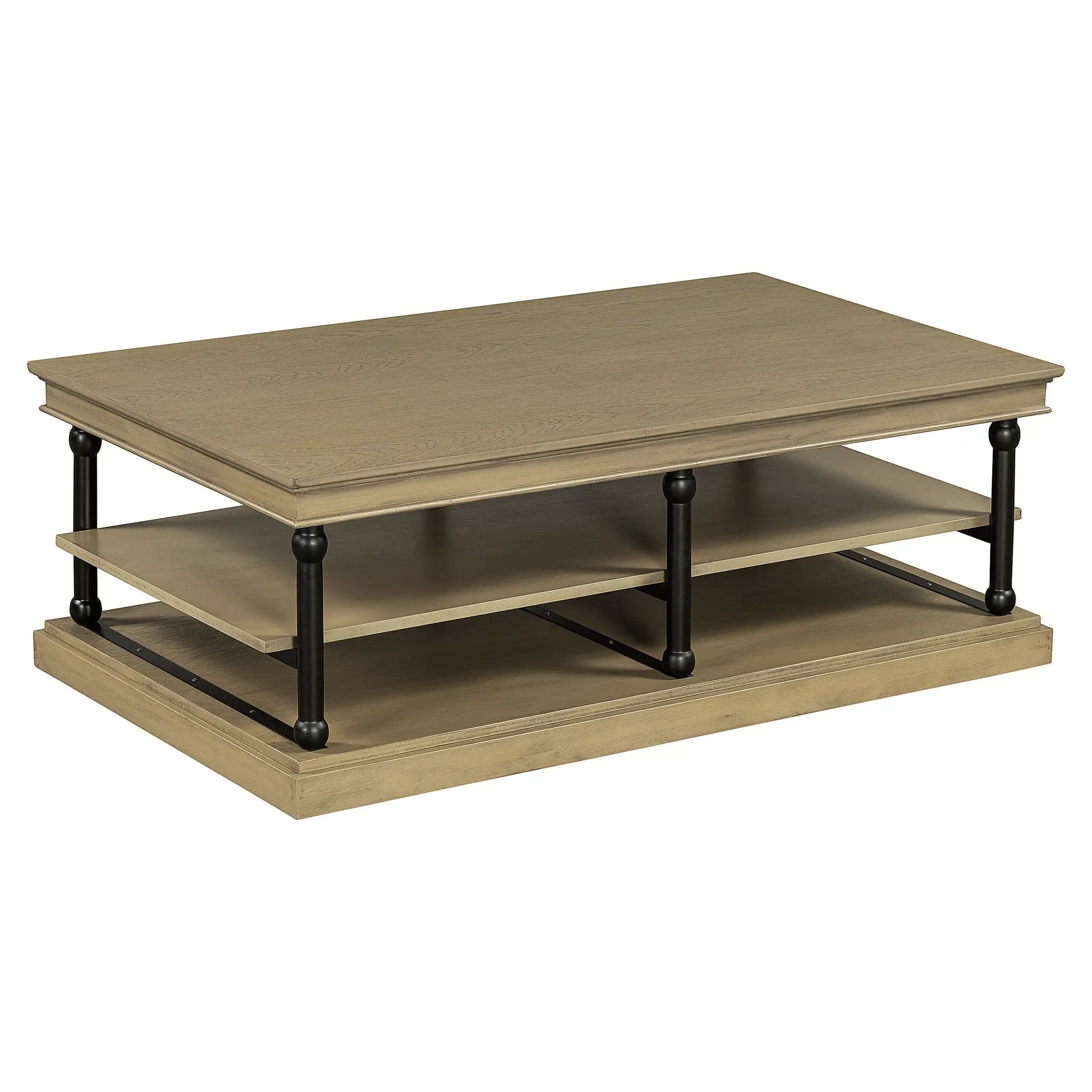 55.1' Wood Coffee Table with Black Legs and Open Storage Shelves by HouseOfZazla